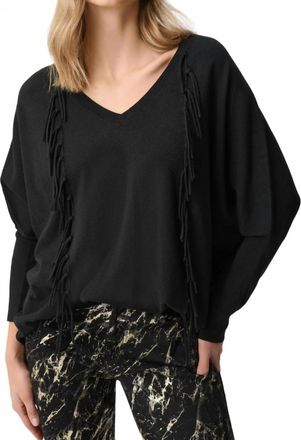 Joseph Ribkoff Viscose Knit Fringed Sweater In Black
