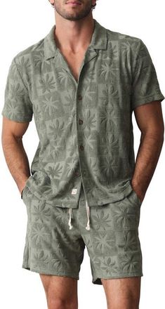 Marine Layer Rico Terry Short Sleeve Button-Up Resort Shirt in Sea Spray at Nordstrom, Size Xx-Large