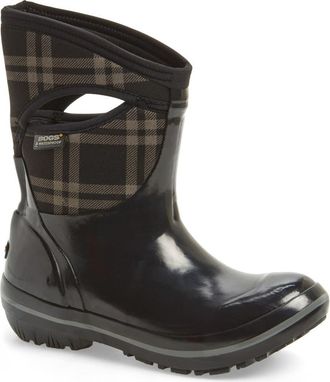 Bogs Plimsoll Plaid Mid Waterproof Snow Boot in Black at Nordstrom, Size 6