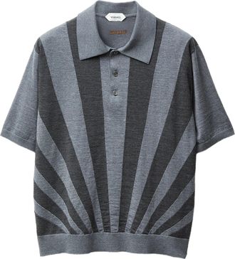 Versace Grey Rays Polo Intarsia Knit Sweater