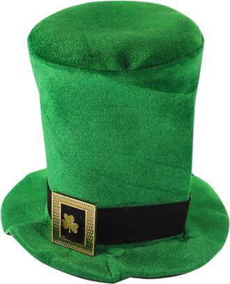 Generic Top Hats for Men, Gold Metal Frame Buckle, St Patricks Day Clover Good Luck Symbol Irish Deluxe Green Velvet Leprechaun Hat for Magician Adult Stage P