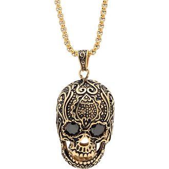 Steeltime Mens Stainless Steel Skull Pendant Necklace in Gold at Nordstrom Rack