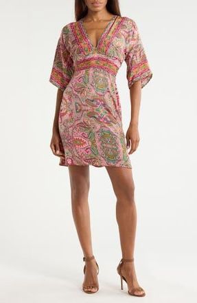 La Fiorentina V-Neck Three-Quarter Sleeve Dress in Pink at Nordstrom Rack, Size Medium