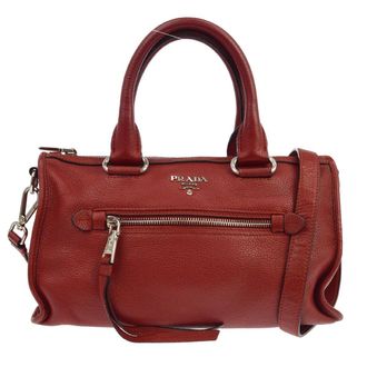 Prada Convertible Boston Vitello Daino Red Leather Handbag (Pre-Owned)