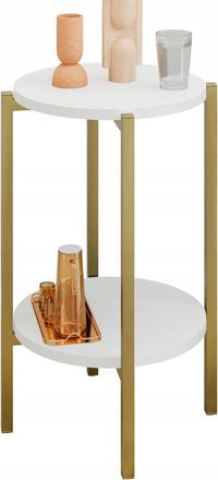 OEM Mesita Auxiliar Redonda Moderna Con Estante, 35x35x62 Cm, Metal Dorado