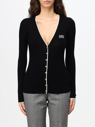Elisabetta Franchi Slim Fit Wool Cardigan with Contrast Trim and Logo