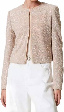 Twin-Set Sequins And Pearl Jacket In Snow/delicate Beige