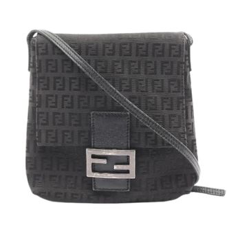 Fendi Pre-owned Zucchino Canvas Leren Schoudertas - Dames - Pre-owned - Zwart - Maat: ONE Size Leer