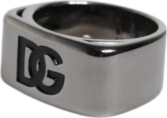 Dolce & Gabbana Zilveren Toon Messing DG Logo Ring - unisex - Ringen - Grijs - ONE Size - Accessoires