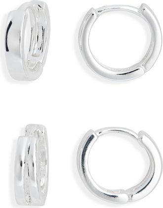 Nordstrom Rack Set of 2 Demi Fine Huggie Hoop Earrings in Silver at Nordstrom Rack