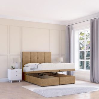Sloomy Jasmine Dumfries Fabric Ottoman Bed End Opening With Sprung Memory Mattress & 26 Inch strut Headboard in Light Beige | Size: Small Single