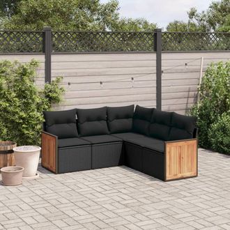 vidaXL Set De Muebles De Jard&iacute;n 5 Pzas Y Cojines Rat&aacute;n Sint&eacute;tico Negro Vidaxl