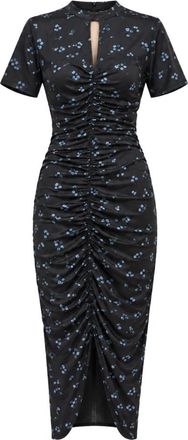 Mar De Margaritas Midi Jurk met Hoge Kraag en Keyhole - Dames - Casual kleedjes - Zwart - L - Kleedjes