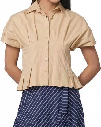 Lusana Tailor Pleated Blouse In Tan