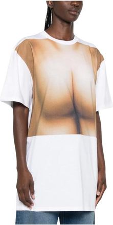 Jean Paul Gaultier Tops, Dames, Wit, XS, Katoen, Trompe Loeil Grafische Print T-shirt