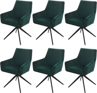 Hhg Hhg - Nunca Usado] Juego De 6 Sillas De Comedor 081, Silla De Cocina Apoyabrazos Giratorio Auto Posici&oacute;n Tela Mvg, Verde
