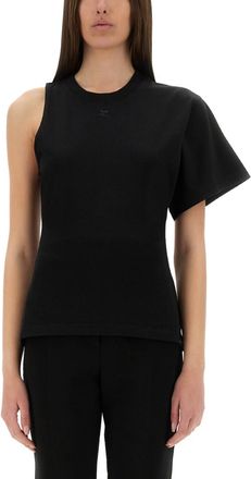Courr&egrave;ges Black Solid One Shoulder T-Shirt
