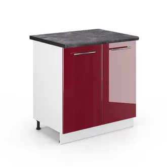 Vicco Armario Bajo Para Fregadero Fame-line, Rojo Burdeos Alto Brillo, 80 Cm, Et Antracita Vicco