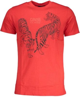 Cavalli T-shirt met logo-print - Heren - T-shirts - Rood - M - Katoen - Tops