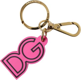 Dolce & Gabbana Roze Rubberen Goudkleurige Metaal DG Logo Sleutelhanger Keychain