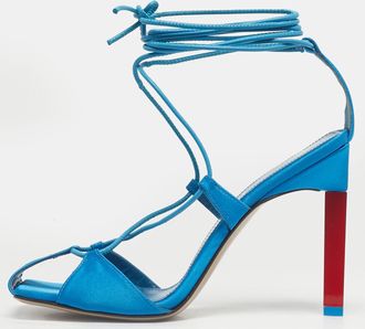 The Attico Blue Satin Adele Lace Up Sandals