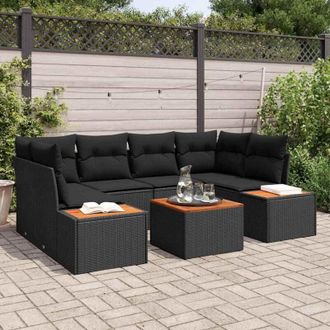 vidaXL Vidaxl - Conjunto De Sof&aacute; De Jard&iacute;n Con Coj&iacute;n 7 Pcs Negro Polirat&aacute;n