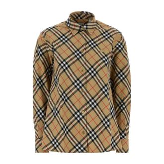 Burberry Shirts, female, Beige, Size: 2XS Embroidered Cotton Shirt