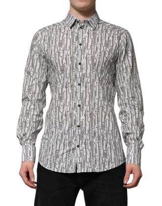 Dolce & Gabbana White Floral Print Casual Long Sleeves Mens Shirt
