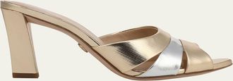 Veronica Beard Cassiel Dressel Metallic Leather Caged Mule Sandals