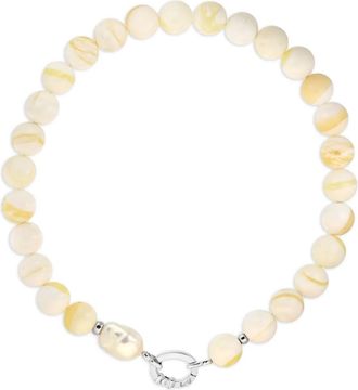 Obsidian Halsketting met parel - Beige