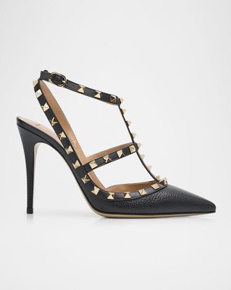Valentino Garavani 100mm Rockstud Leather Ankle-Strap Pumps
