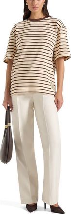 Mani&egrave;re De Voir Riley Unisex Striped Relaxed Fit Cotton T-Shirt in Cream/brown at Nordstrom, Size X-Large