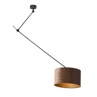 QAZQA Qazqa Cl&aacute;sico/antiguo L&aacute;mpara Colgante Negra Con Pantalla De Terciopelo Con Dise&ntilde;o De Cocodrilo De 35 Cm - Blitz Acero /terciopelo /textil Redonda Ade