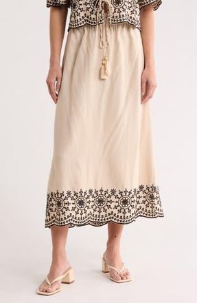 Ellen Tracy Embroidered Eyelet Hem Pull-On Skirt in Linen at Nordstrom Rack, Size Large