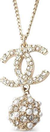 Chanel 2020 CC vergulde halsketting met hanger met imitatieparel en stras - Goud