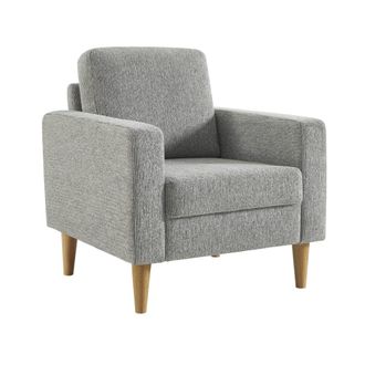Sweeek Sill&oacute;n de madera de hevea y tela de chenilla, gris claro