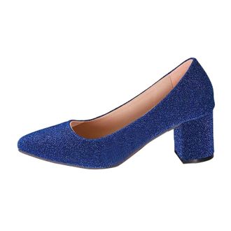 Generic Elegant Shimmering High Heels with Textured Pointed Toe Block Heel - Perfect for Festive Occasions, blue, 2/2.5 UK