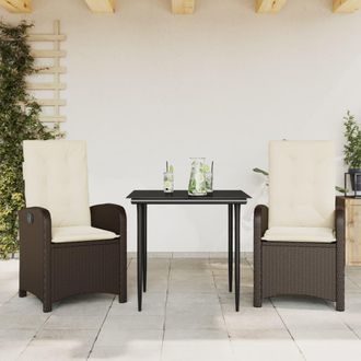 vidaXL Vidaxl - Set Comedor De Jard&iacute;n 3 Piezas Y Cojines Rat&aacute;n Sint&eacute;tico Marr&oacute;n