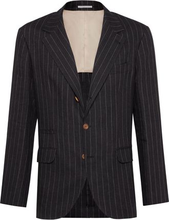 Brunello Cucinelli chalk-stripe linen blazer - men - Linen/Flax - 52 - Black