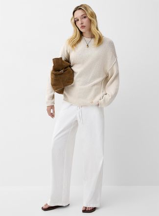 Icone Womens Drawcord waist linen-blend wide-leg pant