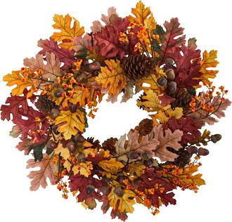 Nearly Natural 24-in Oak Leaf, Acorn & Pine Wreath in Orange at Nordstrom