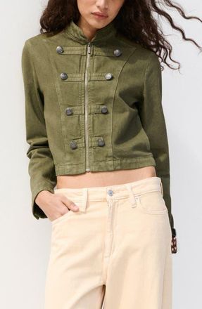 Mango Fitted Band Collar Jacket in Khaki Green at Nordstrom, Size X-Small
