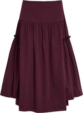 Damson Madder Berta Ruffled Cotton-poplin Midi Skirt - Purple - 16 (UK16 / XL)
