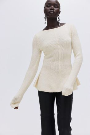 H&M Rib-knit Peplum Top in Cream at Nordstrom, Size Xxx-Large