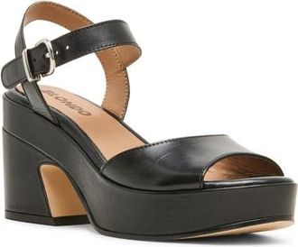 Blondo Mona Waterproof Ankle Strap Platform Sandal in Black Leather at Nordstrom, Size 8.5