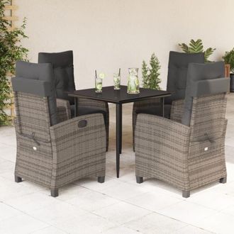 vidaXL Set Comedor De Jard&iacute;n 5 Piezas Con Cojines Rat&aacute;n Sint&eacute;tico Gris Vidaxl