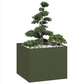 Berkfield Home Planter Olive Green 100x100x80 cm Steel | Size: 100 x 100 x 80 cm