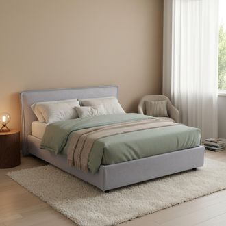 Dmora Cama Doble Bruzolo, Incluye Colch&oacute;n, Desenfundable Made In Italy, Con Almacenaje, Gris