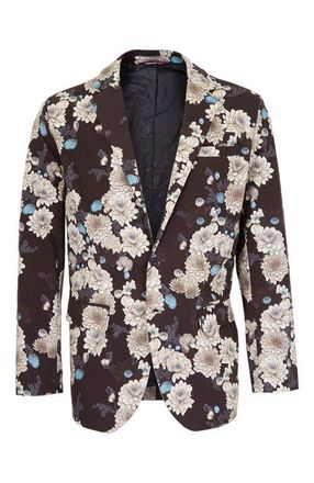 Lords of Harlech Hadrian Stretch Cotton Blazer in Serious Floral Black at Nordstrom, Size 48