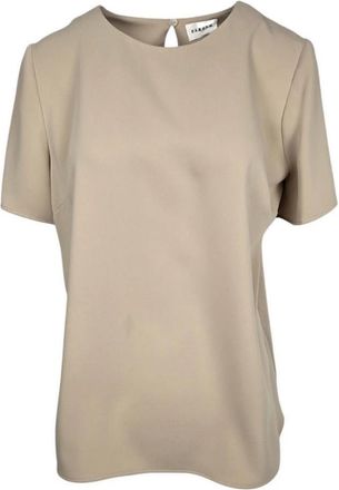 P.A.R.O.S.H. Zandkleurige top met korte mouwen - Dames - Blouses - Beige - S - Polyester - Overhemden